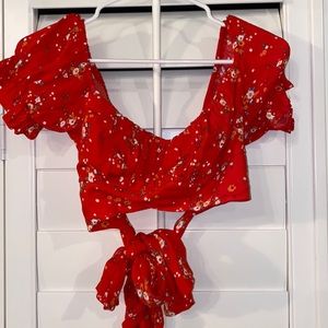 Blu sperro open back red floral crop top